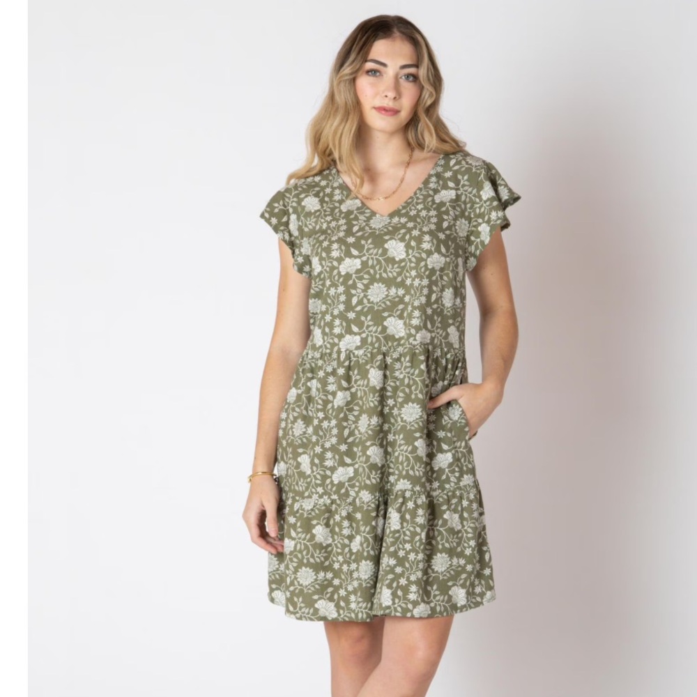 Olive Green Floral Dress